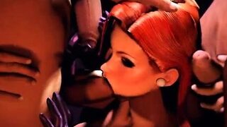 Hot 3D redhead licking a pussy while getting fucked